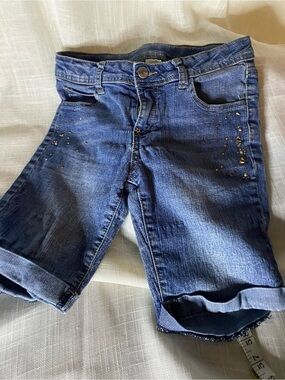 total girl Blue Girls Denim Shorts with Gold Stitching